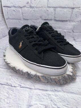 Mens Polo Ralph Lauren Sayer Black Canvas and Suede Sneakers Shoes Sz 11.5
